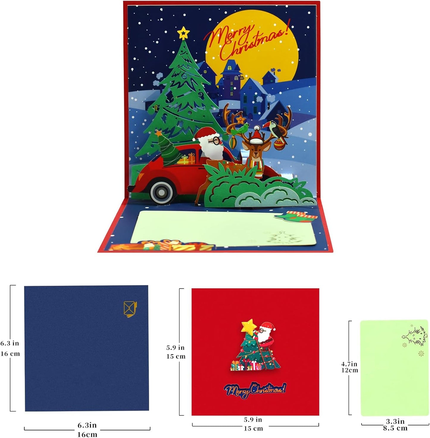Santa Driving a Red Car Festive 3D Pop Up Christmas Card