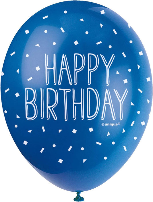 Pack of 5 Blue Theme Happy Birthday 12" Latex Balloons