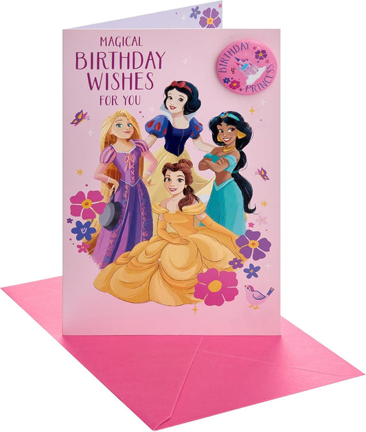 Disney Princess Design Birthday Card with Badge