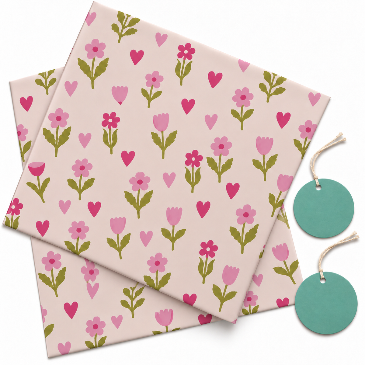 Pack of 2 Little Wildflower Design 50 x 70 cm Gift Wrap Sheets with 2 Tags - Valentine’s Mother's Day Birthdays Everyday Celebrations