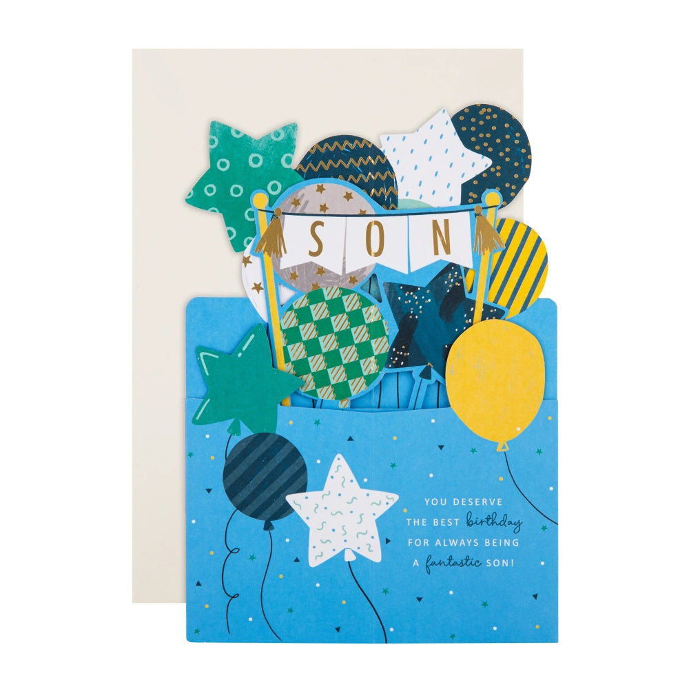 3D Pop-Up Star Balloons Design Son Birthday Card