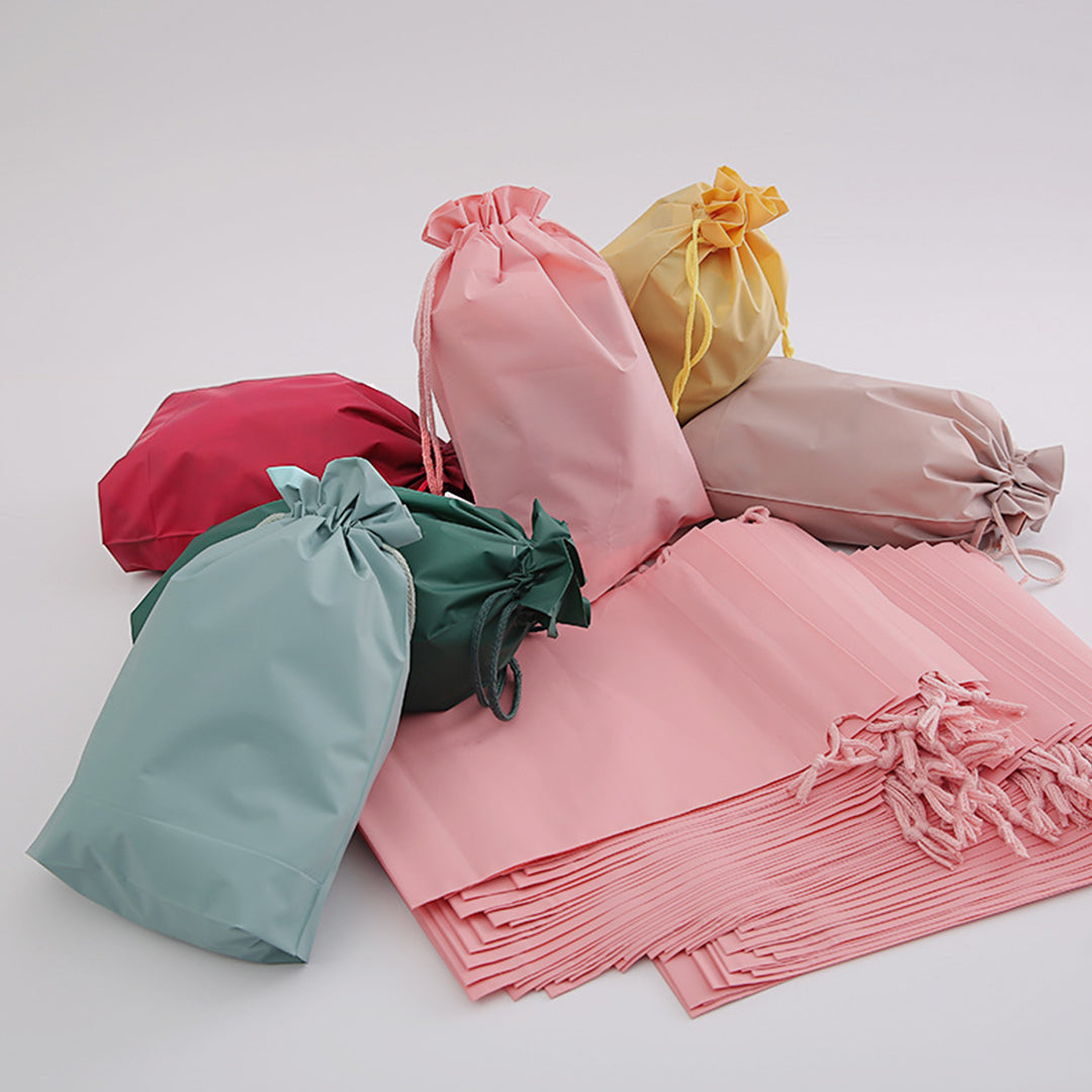 Pack of 25 Green Coloured 21x29cm PEVA Frosted Drawstring Bags