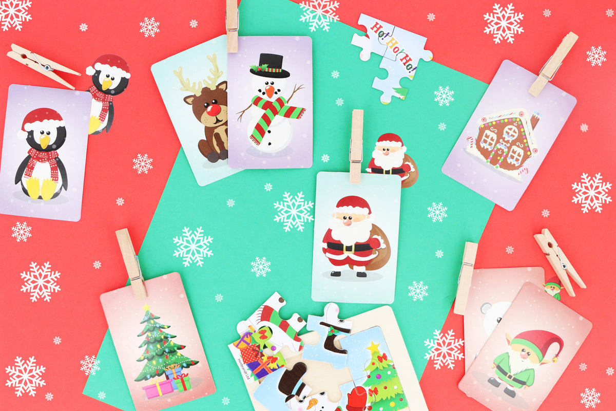 Pack of 24 Christmas Snap Card Games (9cm x 6cm) - Memory Pair Game Xmas Stocking Filler Eve Box