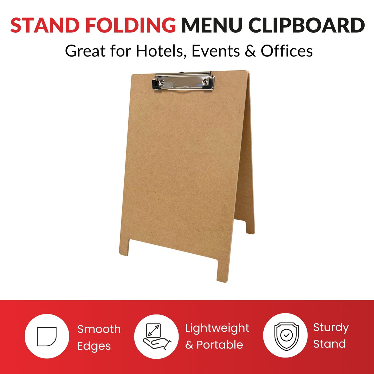 Pack of 12 A4 5mm Thick Wooden Stand Folding Menu Clipboards