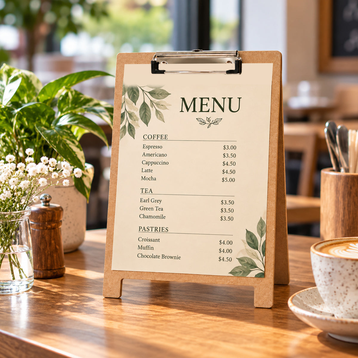 Pack of 6 A4 5mm Thick Wooden Stand Folding Menu Clipboards