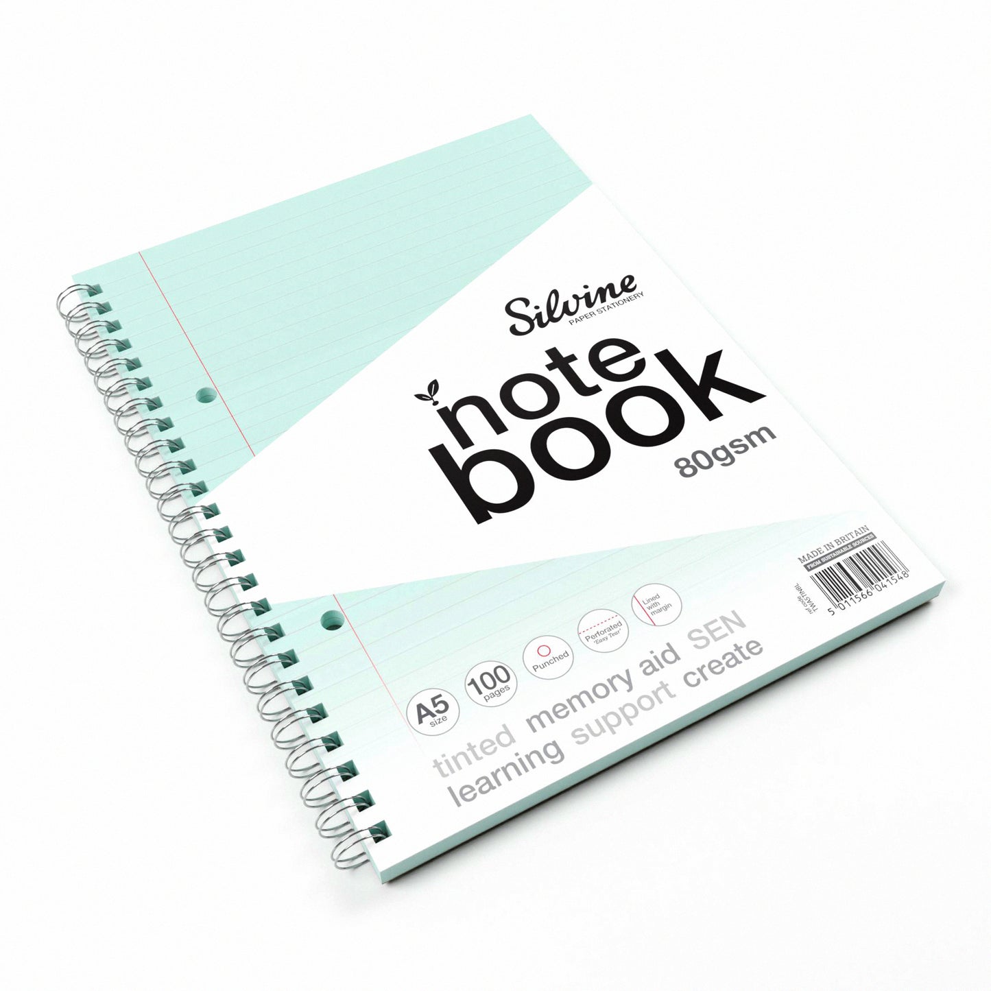 A5+ 100 Pages Twin Wire SEN Blue Paper Dyslexia Notebook - Lined with Margin