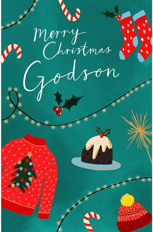 Vibrant Festive Design Godson Christmas Card