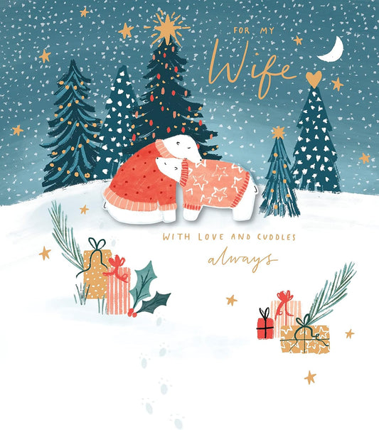 Wife Christmas Card Cute Polar Bear Embellished 