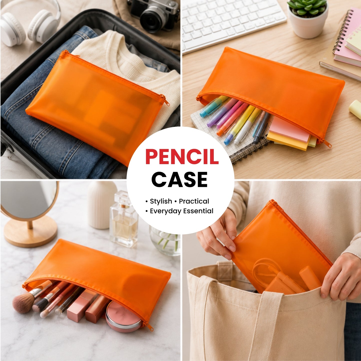 8x5" Frosted Purple Pencil Case - See Through Exam Clear Translucent