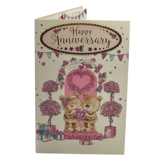 Lovely Couple Teddy Holding Heart Design Anniversary Card