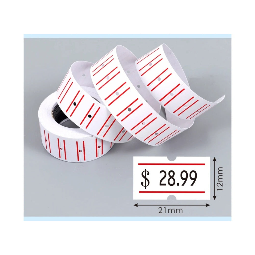 100 Rolls of White Price Labels 21x12mm (50000 Labels total)