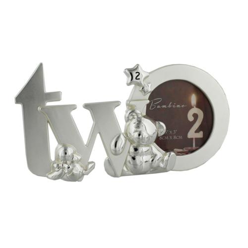 "Two" Photo Frame Bambino Silverplated Cut Out Letters 3" x 3" Gift