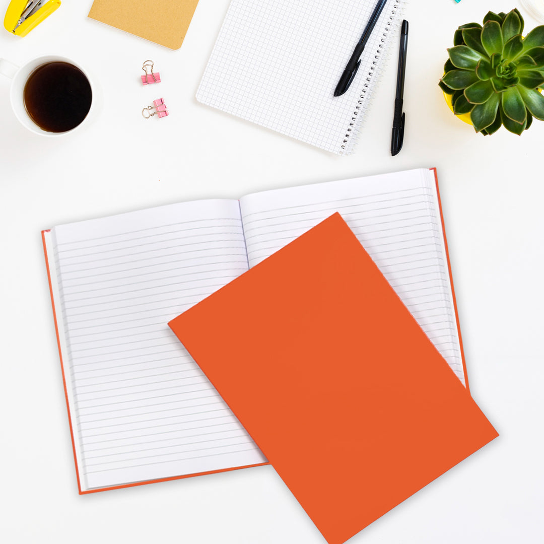 Pack of 5 A4 160 Pages 8mm Ruled Orange Casebound Notebooks