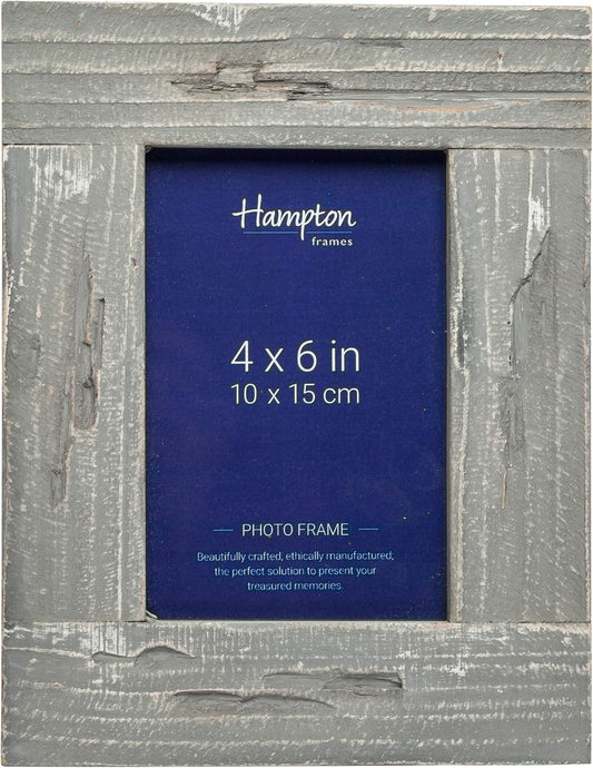 Pack of 6 Hampton Farmhouse 4x6 Distressed Grey Painted Wood Photo Frames