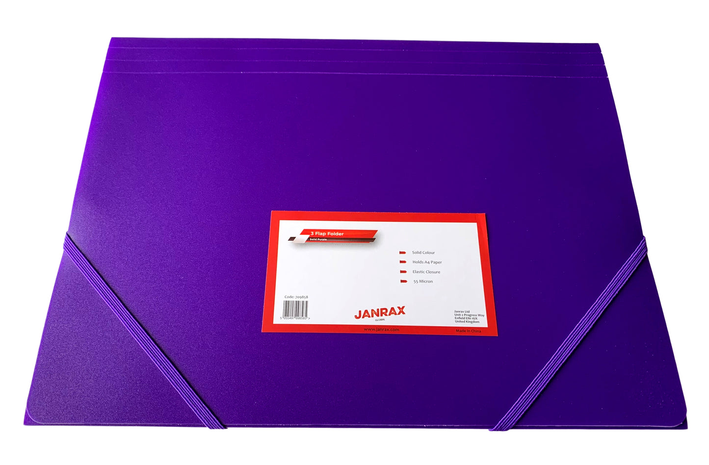 Janrax A4 Purple 3 Flap Folder with Elasticated Closure