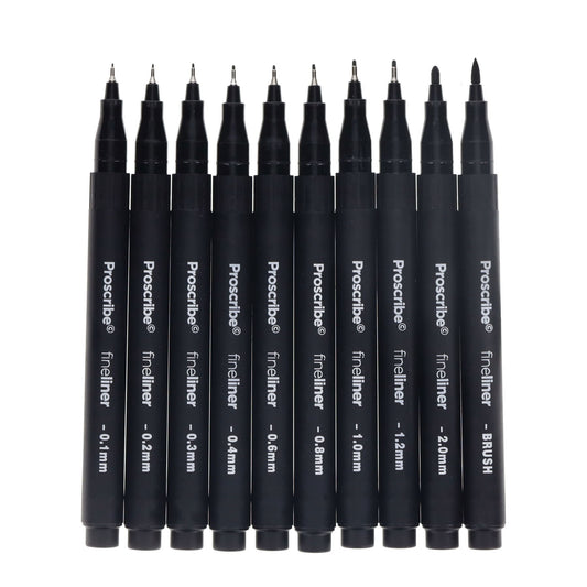 Pack of 10 Ultimo Assorted Tip Black Fineliners by ProScribe