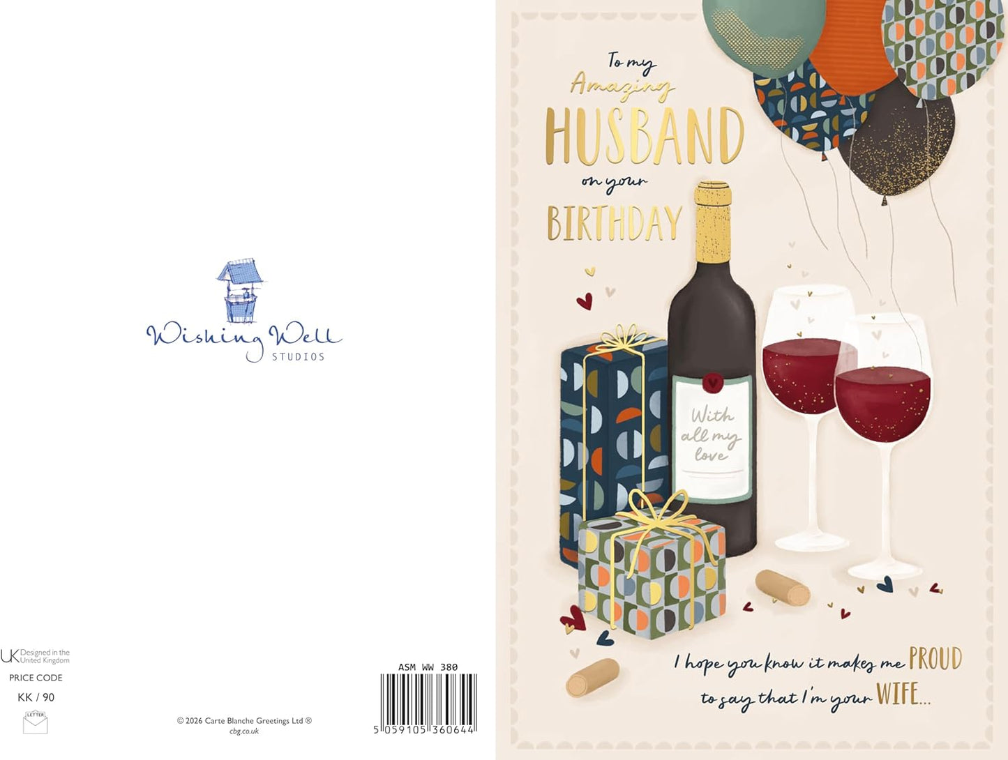 Red Wine Gifts And Balloons Design Husband Birthday Card