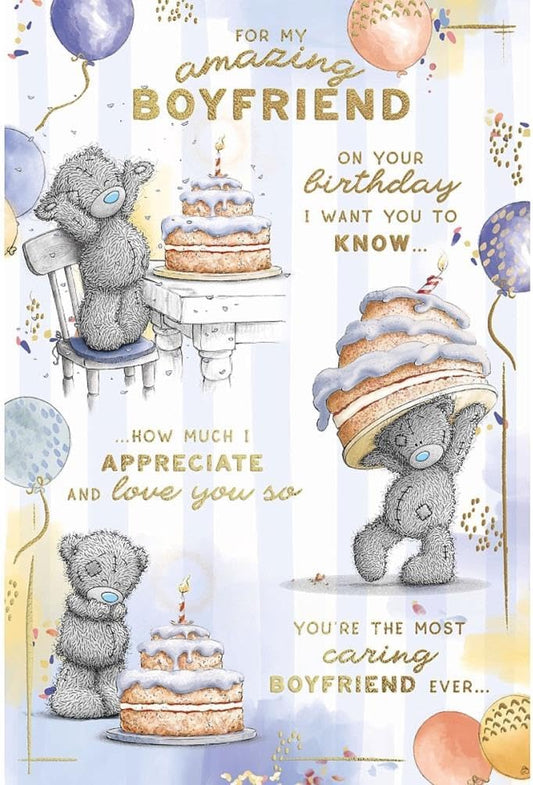 Bear With Cake Boyfriend Verse Birthday Card