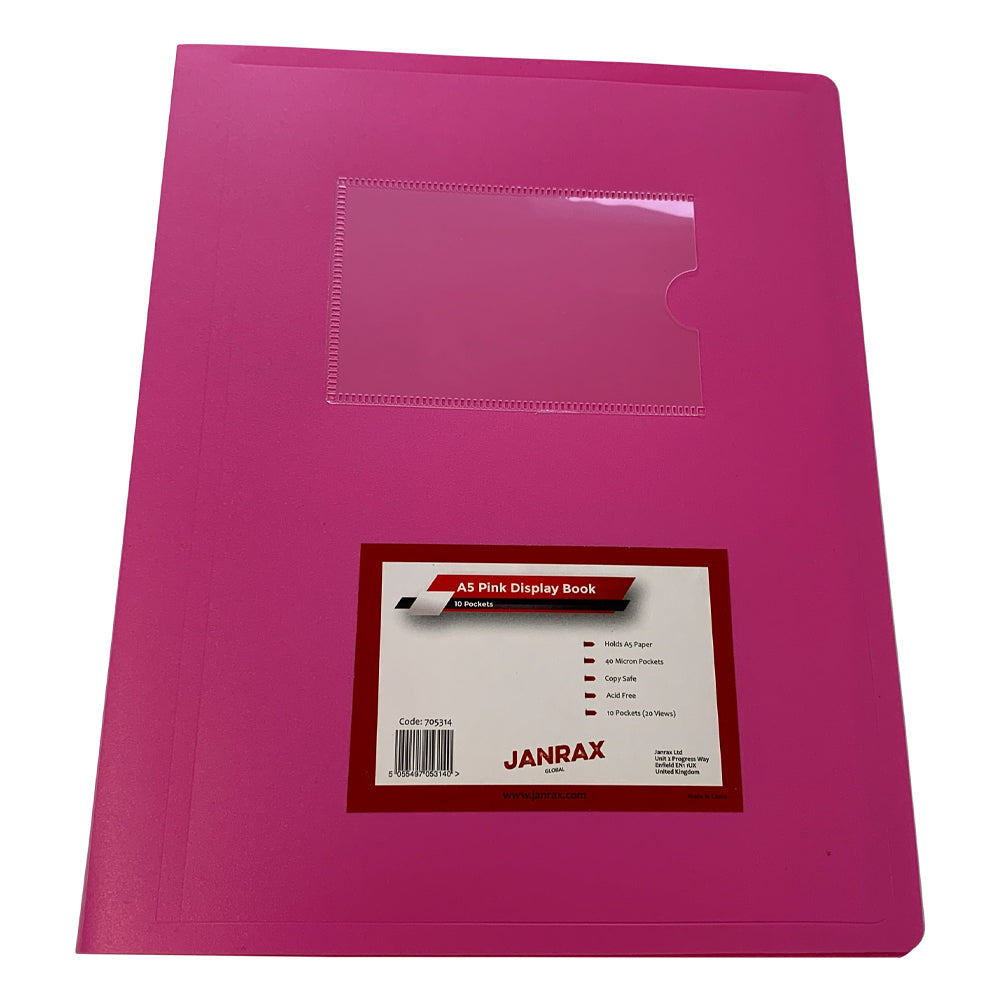 Pack of 5 A5 10 Pocket Pink Flexible Cover Display Books