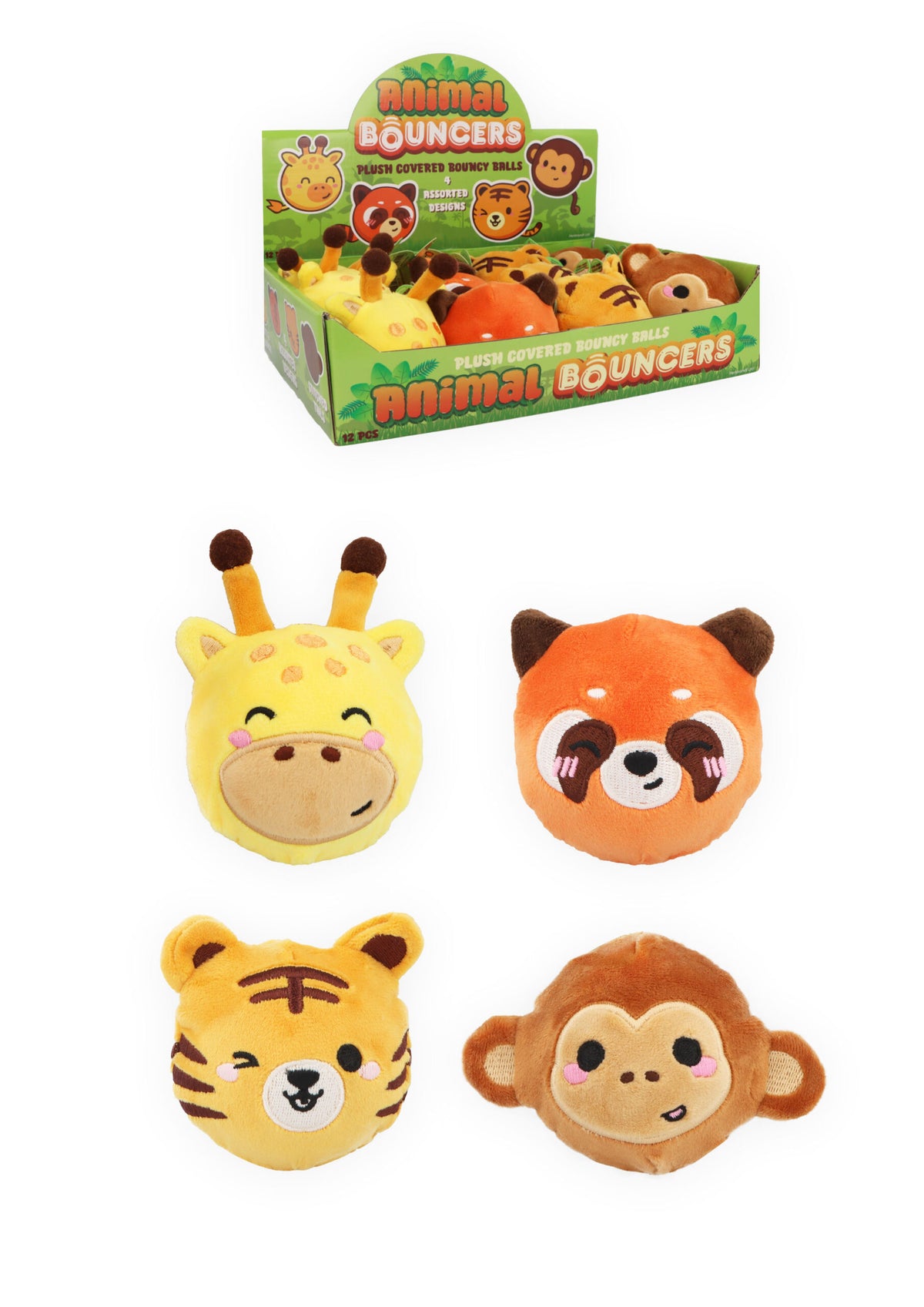 Pack of 4 Plush Jungle Animal Bouncers - Party Favours Stocking Fillers