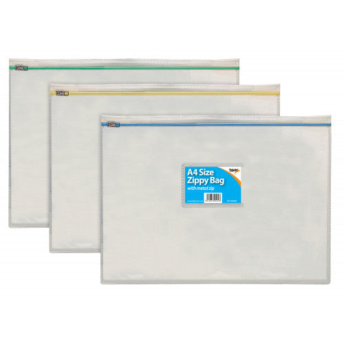 Pack of 12 A4 Zippy Bags-Metal Zip (Assorted)