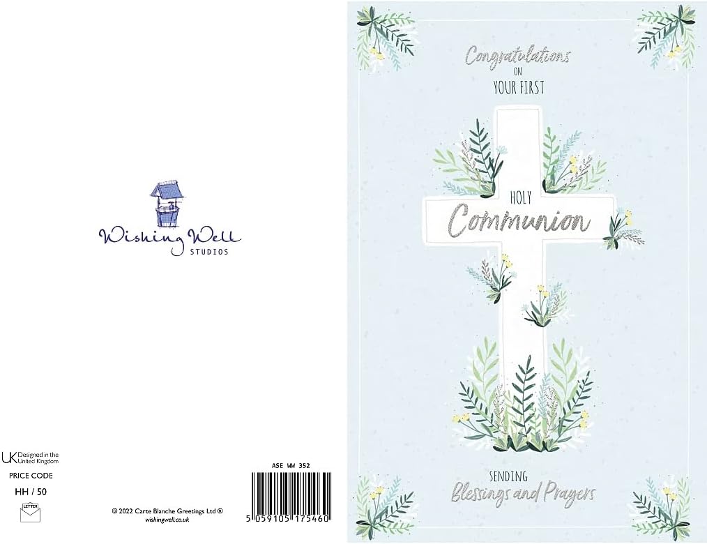 Floral Cross Design 'First Holy Communion' Congratulations Card