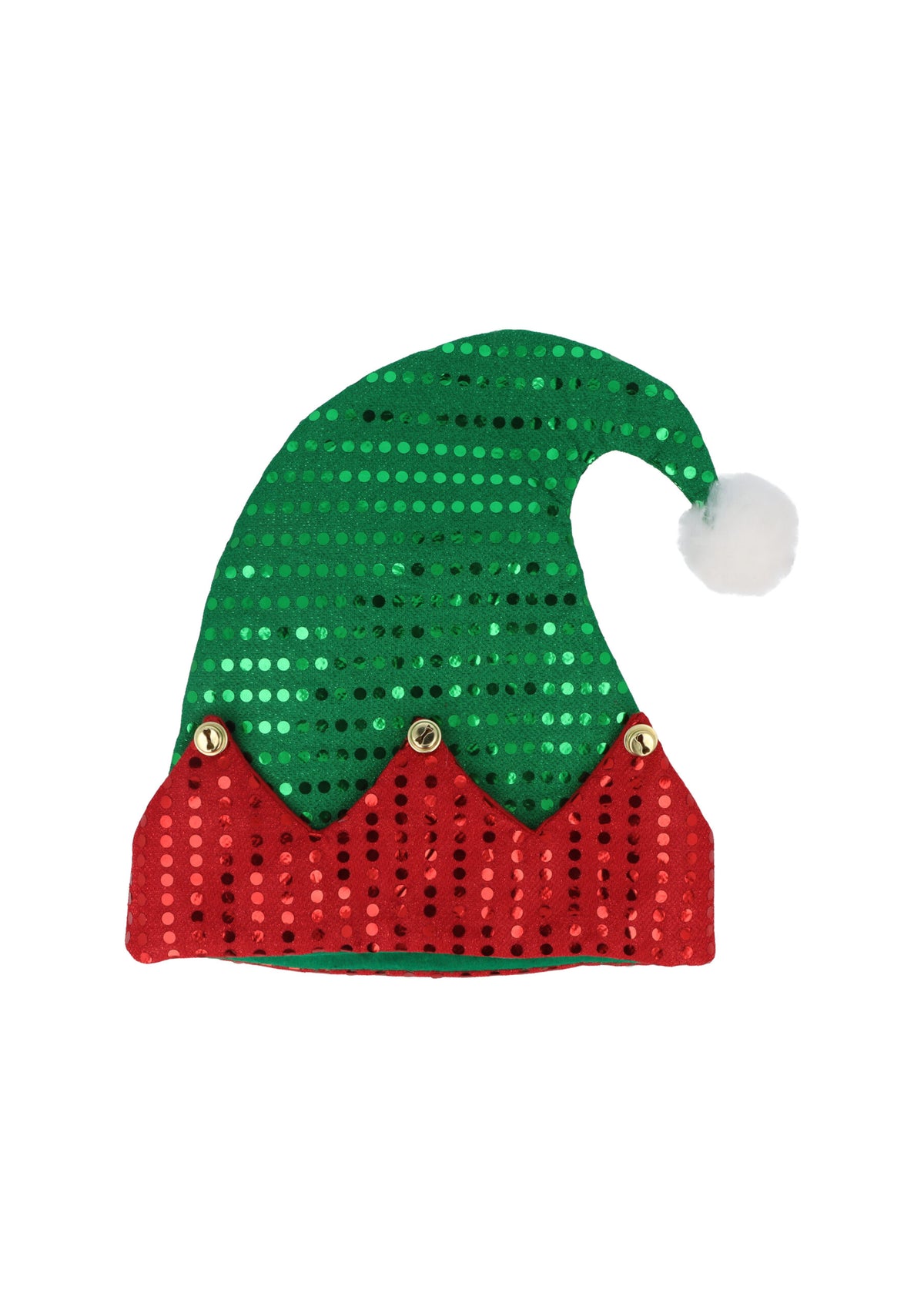 Adult Sequin Christmas Elf Hat with Bells (29cm x 31cm)