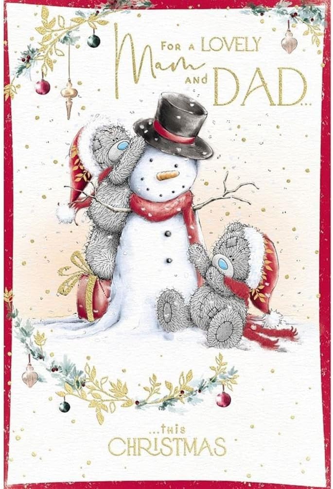 Bears Dressing Snowman Lovely Mam & Dad Christmas Card