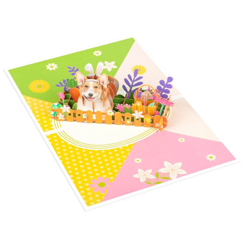 Bloom & Bark Corgi in Bunny Ears 3D Pop Up Easter Card