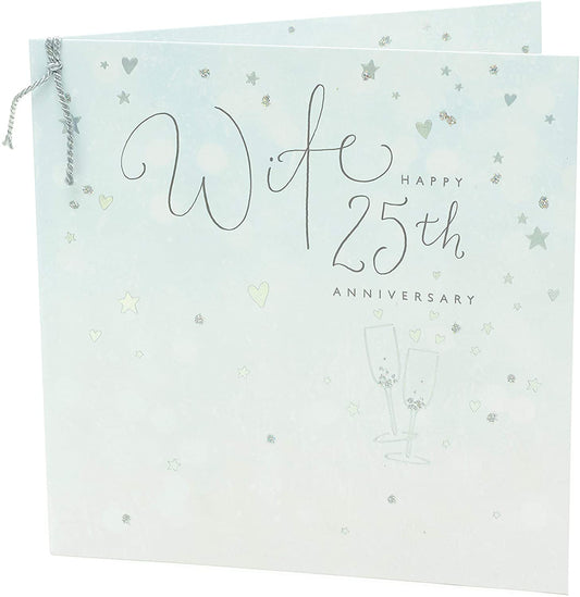 For Wife Sparkaling Hearts And Stars Design 25th Anniversary Card 