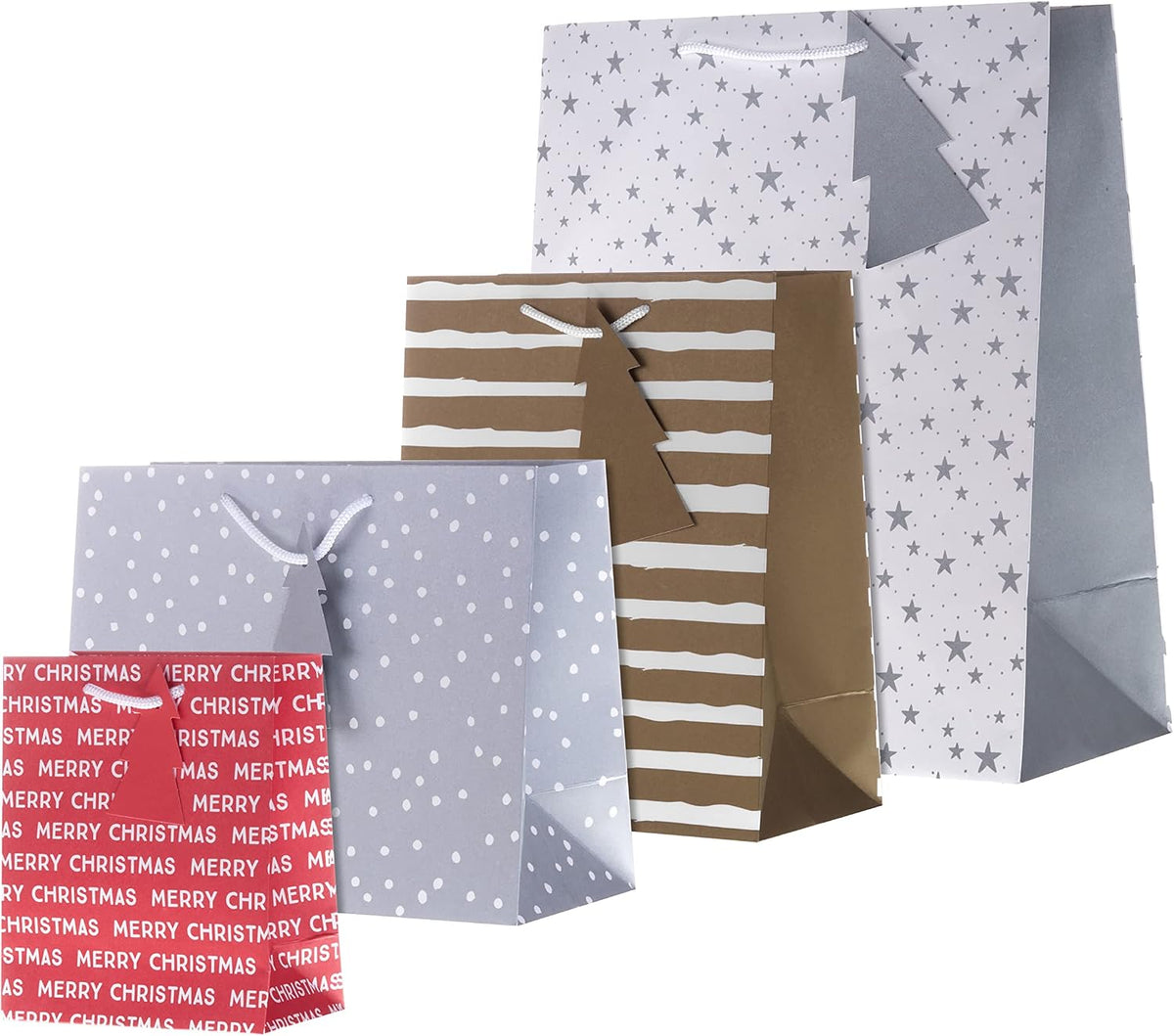 Festive Design 4 Pack Silver & Gold, Large, Medium, Small Christmas Gift Bags