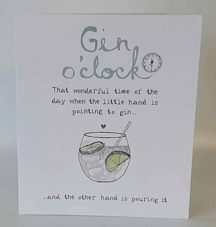 Gin O'Clock Birthday Humour Funny Card Hanson White Range.