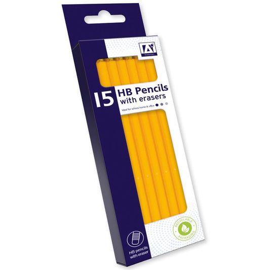 Box of 15 HB Pencils with Erasers
