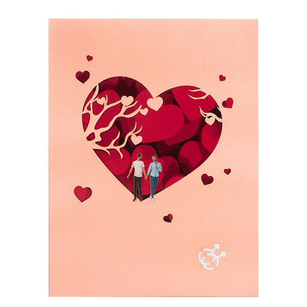 Two Men Strolling Cherry Tree 3D Pop Up Greeting Card