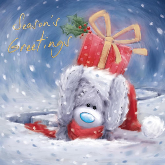 Bear With Gift Softly Drawn Cute Christmas Card