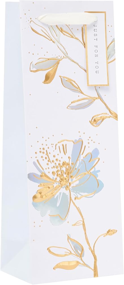 Floral White Lotus Design Bottle Gift Bag