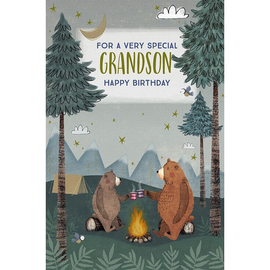 Bears Camping Design Grandson Birthday Card