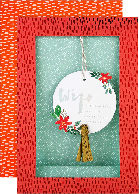 Contemporary Frame Design with Hanging Bauble Attachment Wife Christmas Card
