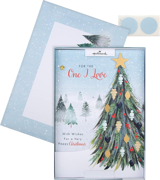 Classic Winter Scene with Tree Design for One I Love Boxed Christmas Card