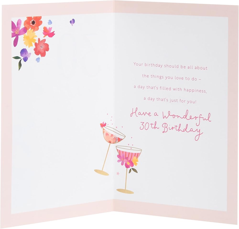 Floral Champagne Design 30th Birthday Card
