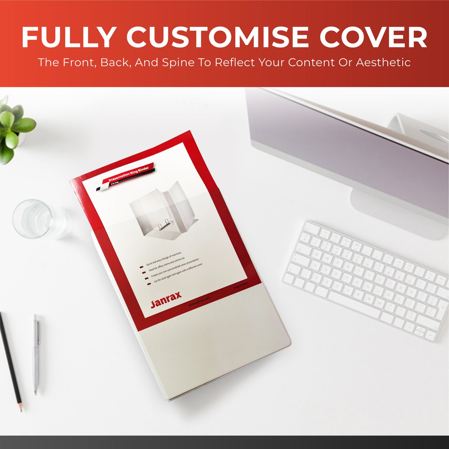Pack of 6 A4 White 1” (25mm) Presentation 2D Ring Binders with Fully Customisable Covers
