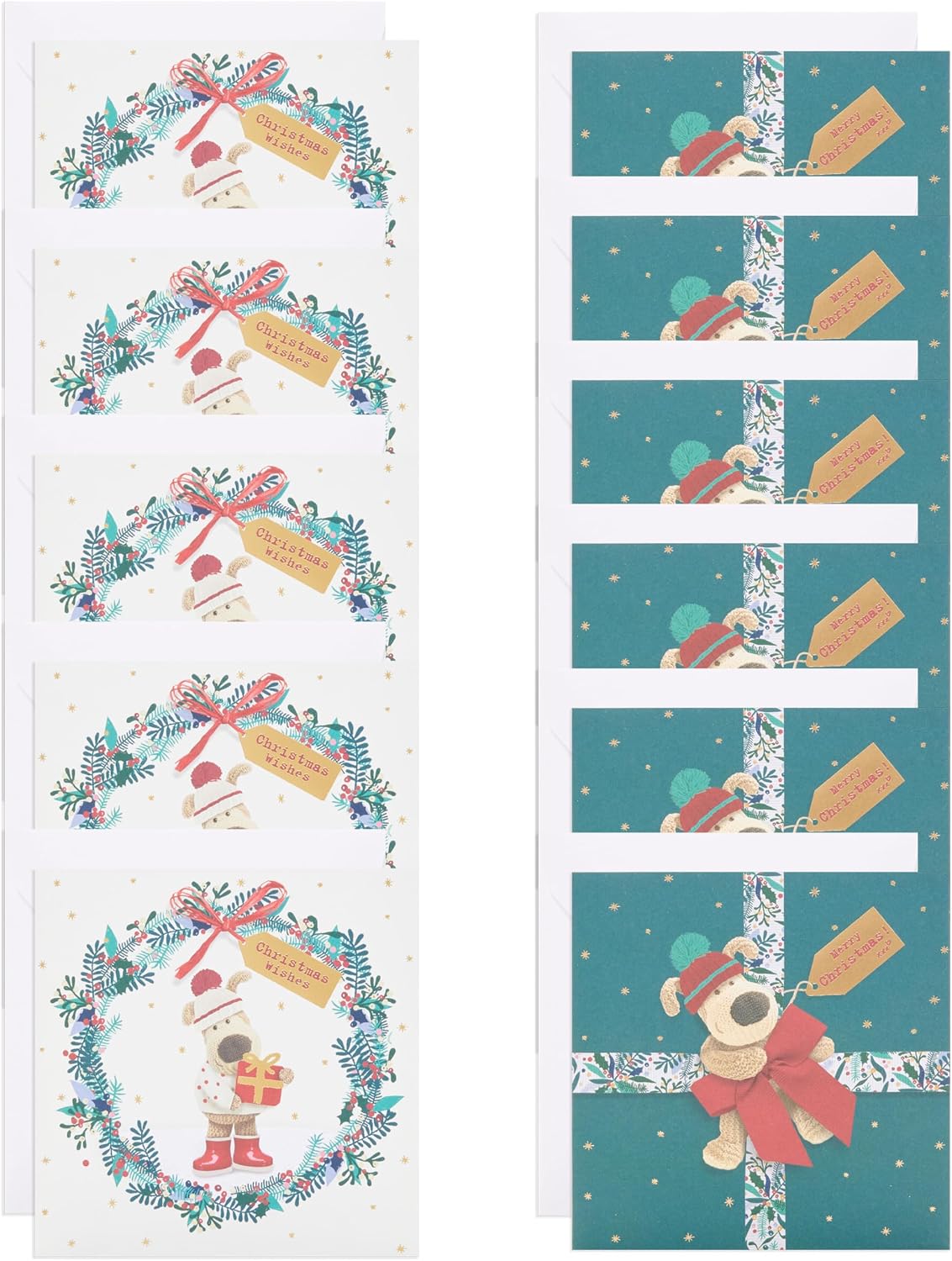 Multipack of 10 Cute Boofle Design Christmas Cards With Envelopes