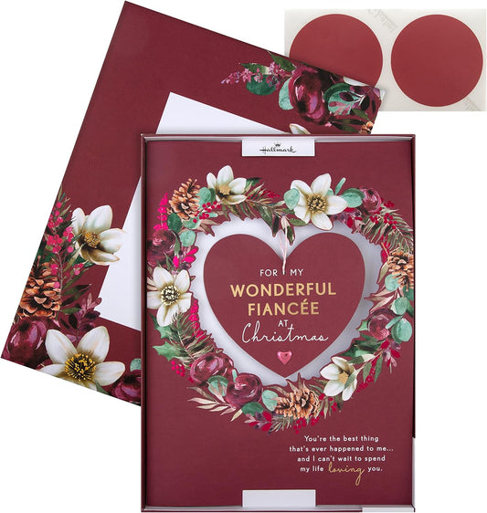 Floral Heart Design Fiancée Boxed Christmas Card