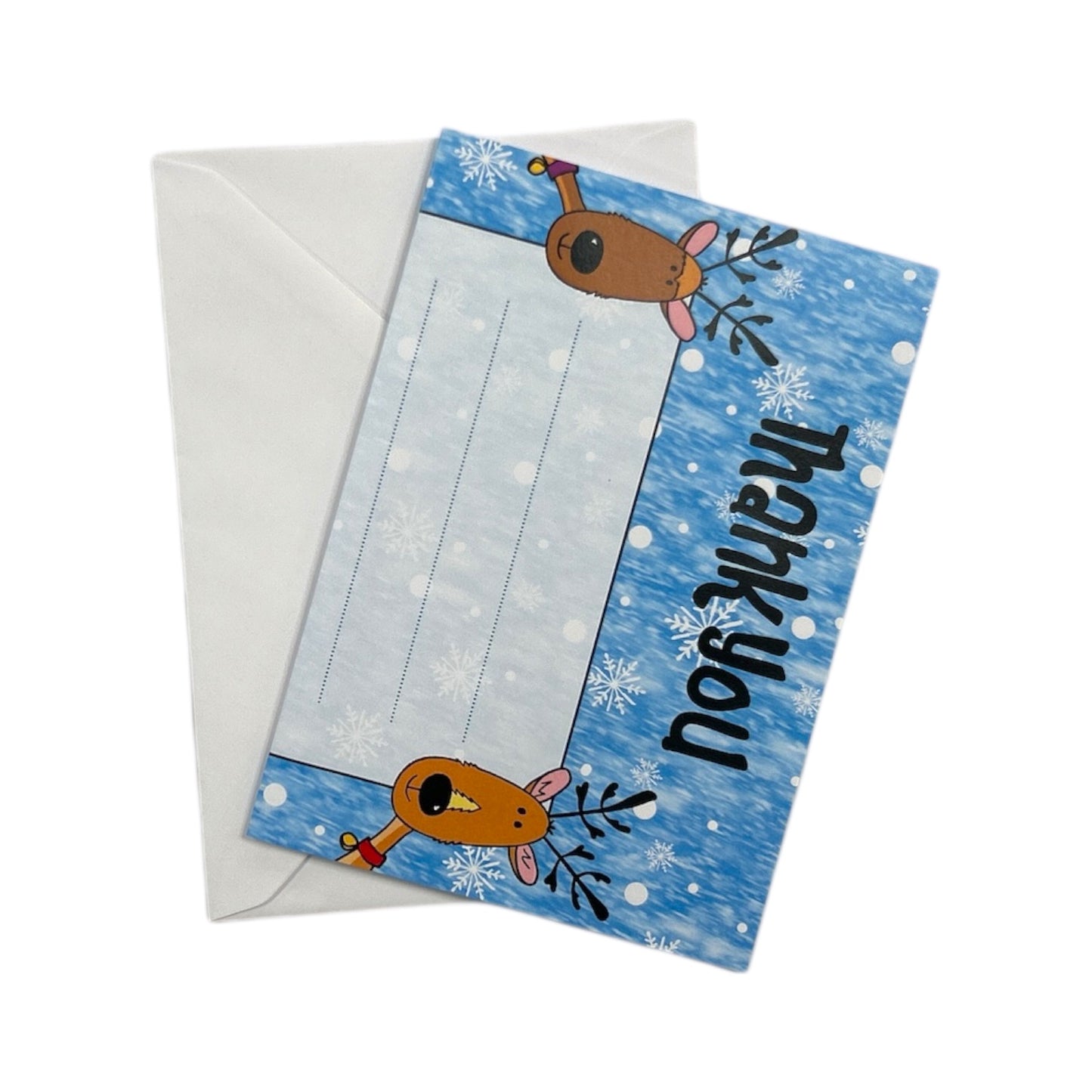 Pack of 20 Christmas Snow Reindeer Thank You Sheets With Envelopes