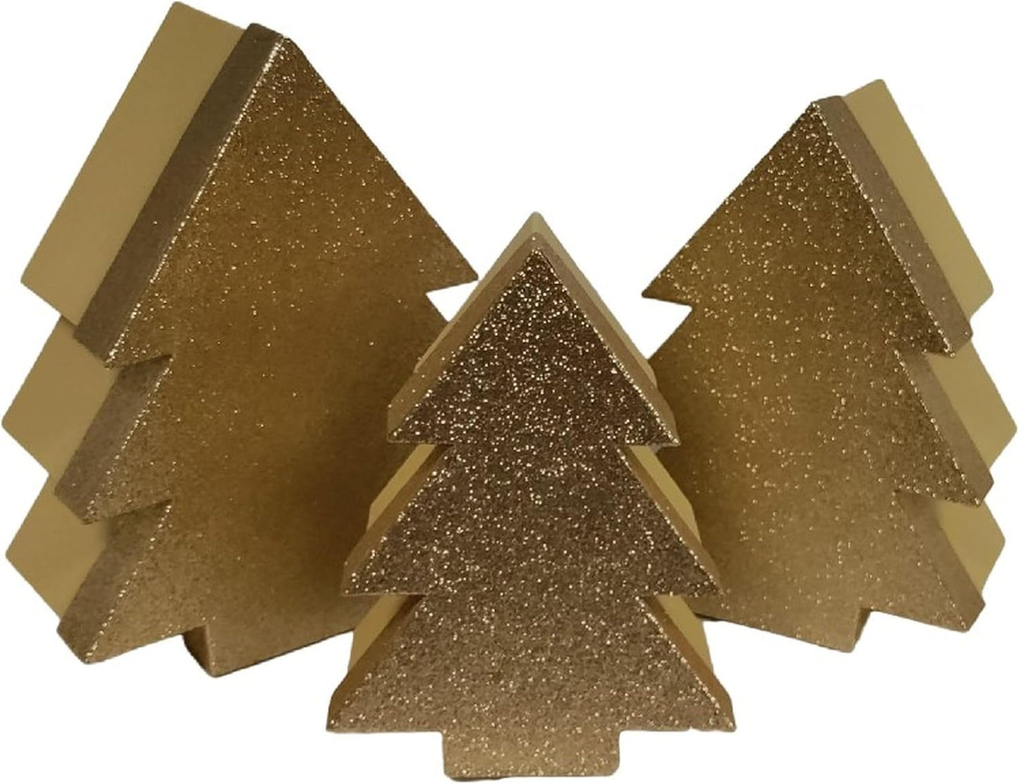 Pack of 3 Assorted Sizes Christmas Tree Shaped Box with Gold Gliter Lid
