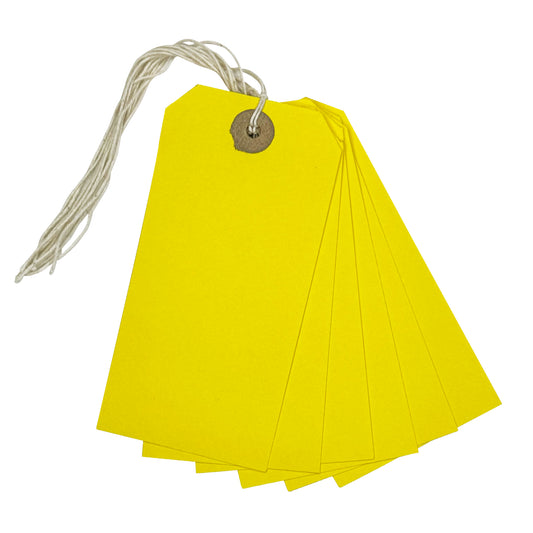 Pack of 100 Yellow Strung Tags 120mm x 60mm