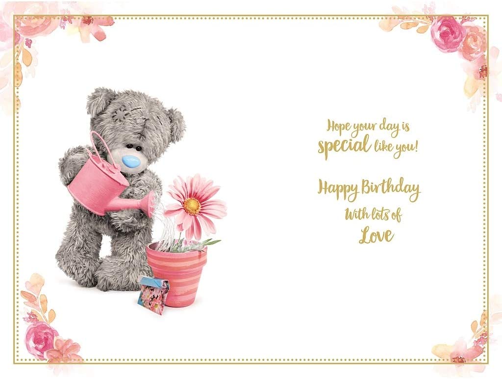 Niece Photo Finish Birthday Card with Bear Watering Plant