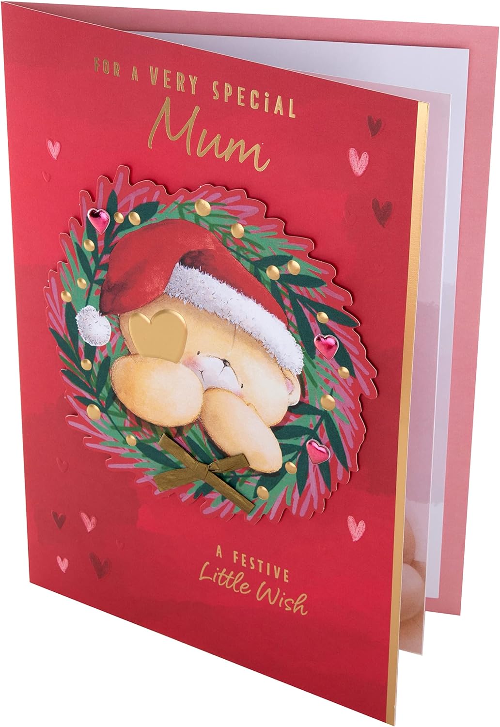 Cute Forever Friends Bear in Wreath Design Boxed Christmas Card for Mum 