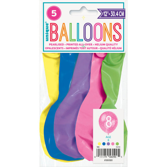 Pack of 5 Number 8 12" Latex Balloons