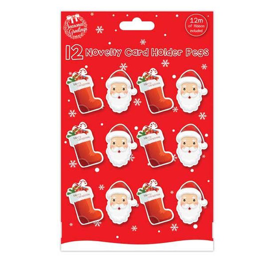 12 Large Novelty Christmas Card Holder Pegs